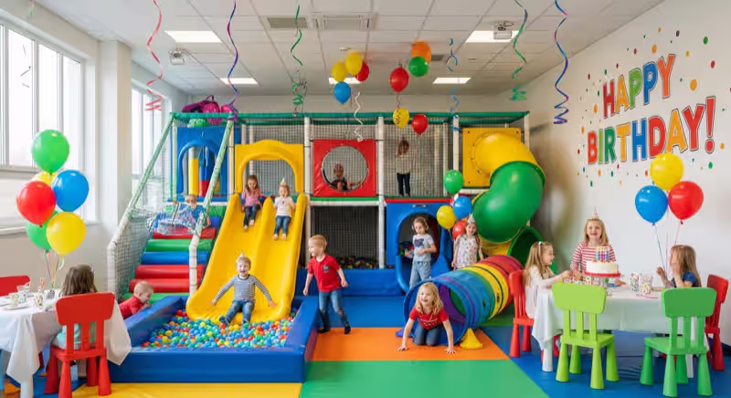 Decoración elegante con globos para fiesta infantil aliada con inflables CDMX